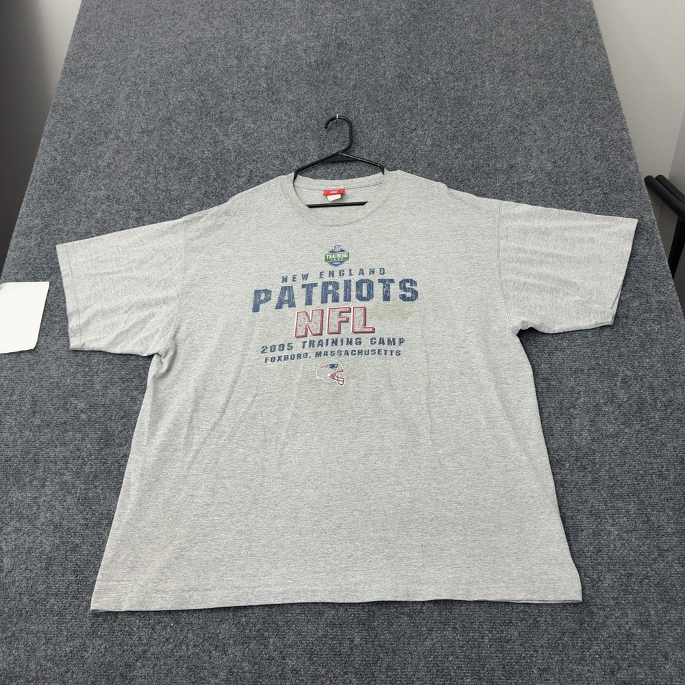 Vintage New England Patriots NFL T Shirt Mens 2XL Gray Cotton Training Camp 2005